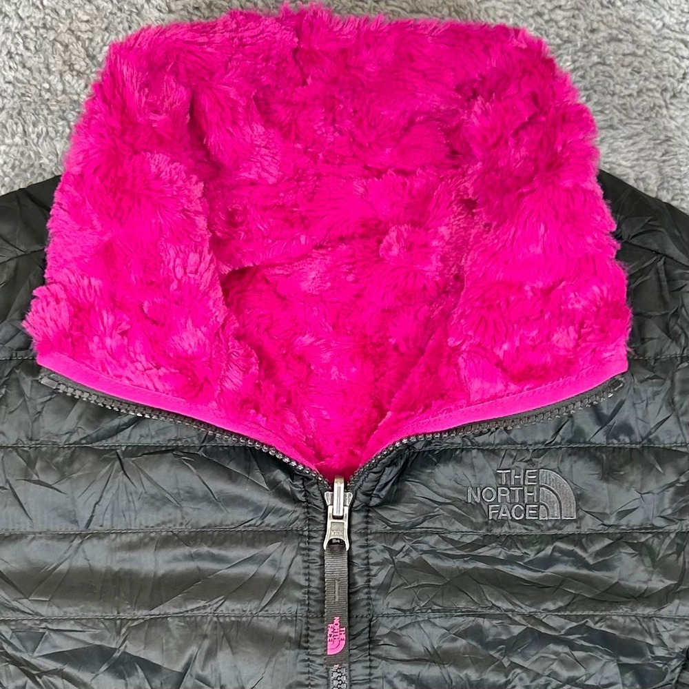 The North Face Girls XL 18 Reversible Mossbud Swirl Jacket Black Pink Quilted